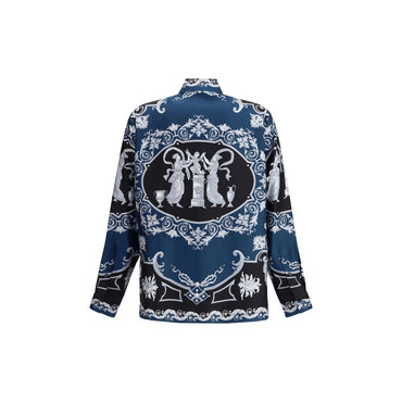 Versace Blue Silk Pattern Shirt