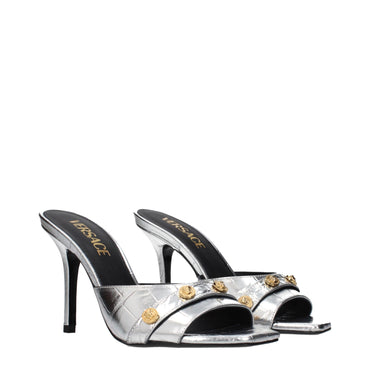 Versace Gray Leather Stiletto Heel Sandals