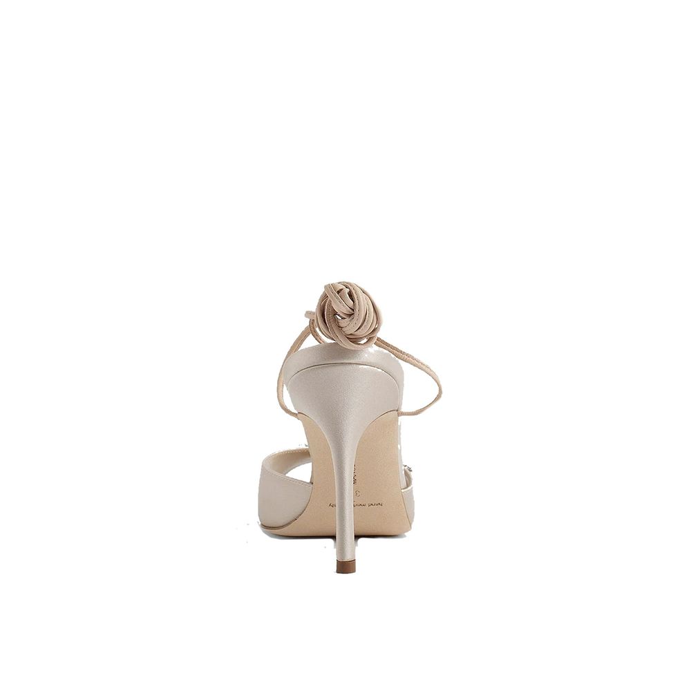 Manolo Blahnik Beige Silk Stiletto Heel Sandals