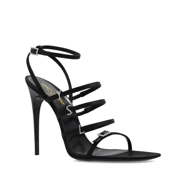 Saint Laurent Black Silk Stiletto Heel Sandals