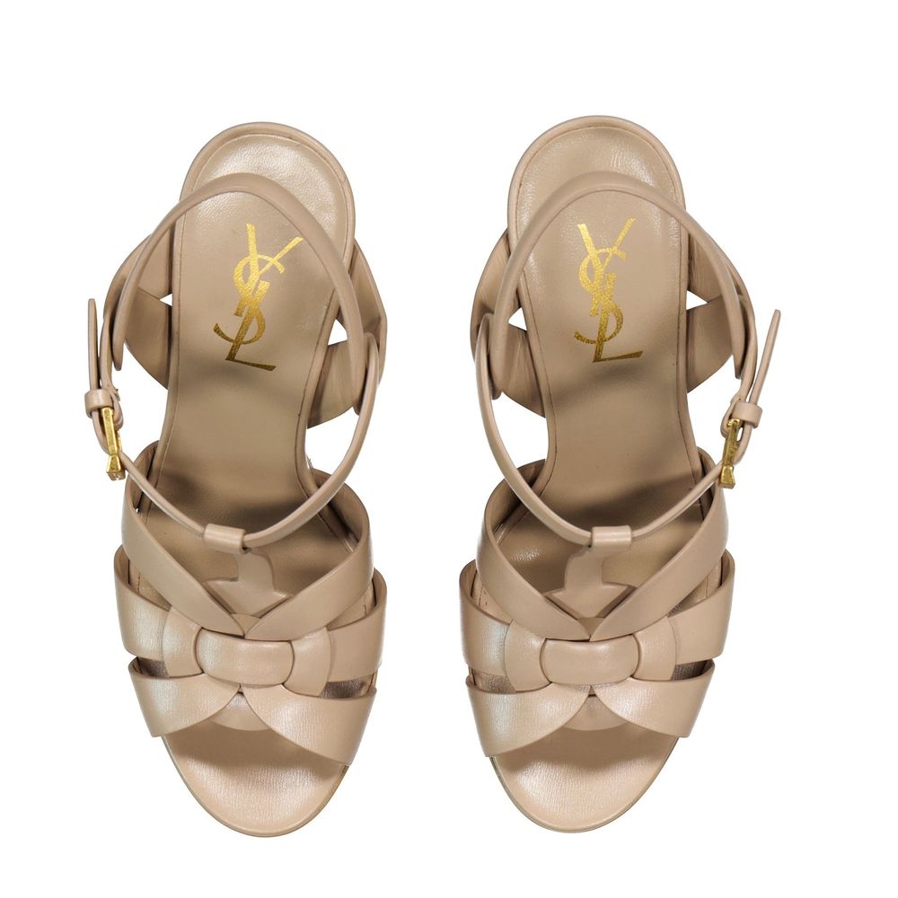 Saint Laurent Beige Calfskin Platform Sandals