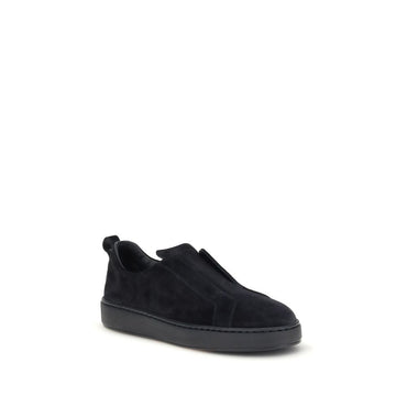 Santoni Black Calf Leather Bos Taurus Low Top Sneakers
