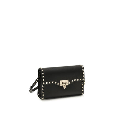 Valentino Garavani Black Calf Leather Bos Taurus Shoulder Bag