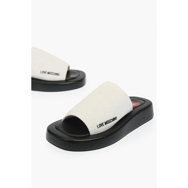 Moschino Black And White Leather Slides