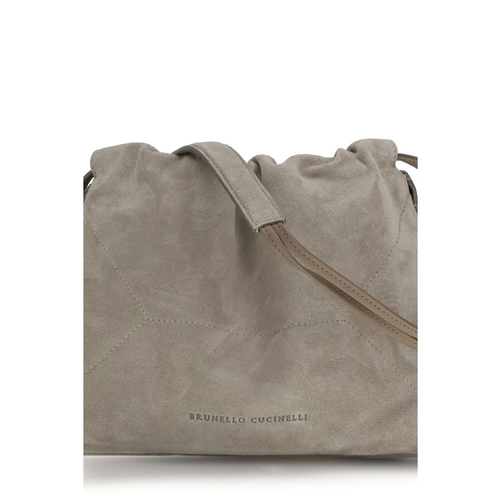 Brunello Cucinelli Gray Calf Leather Bos Taurus Shoulder Bag