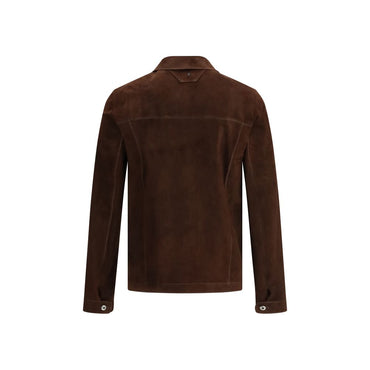 Salvatore Santoro Brown Calf Leather Shirt Jacket on a white background
