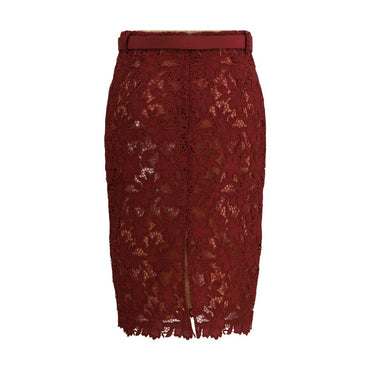 Self-Portrait Bordeaux Polyester Midi Skirt