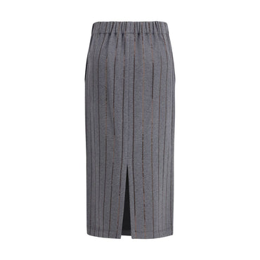 Brunello Cucinelli Gray Cotton Midi Skirt