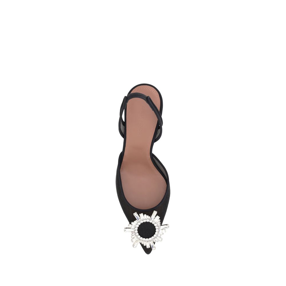 Amina Muaddi Black Nylon High Heel Pumps