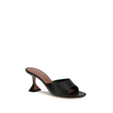 Amina Muaddi Black Calf Leather Sandals