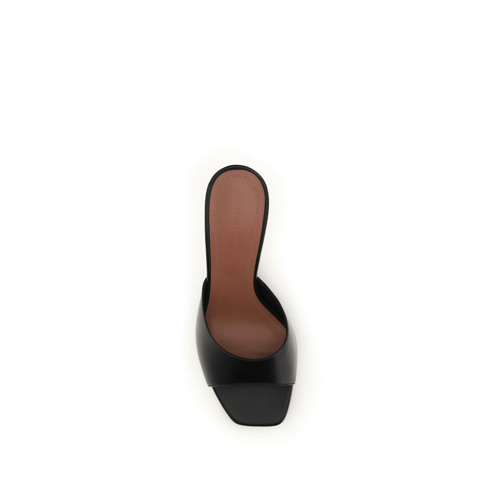 Amina Muaddi Black Calf Leather Sandals