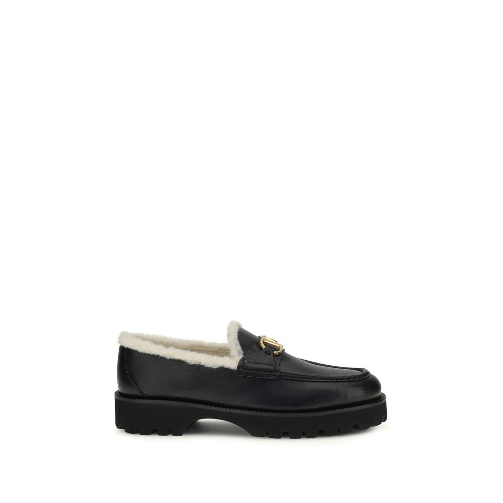 Valentino Garavani Black Calf Leather Bos Taurus Slip-On Loafers