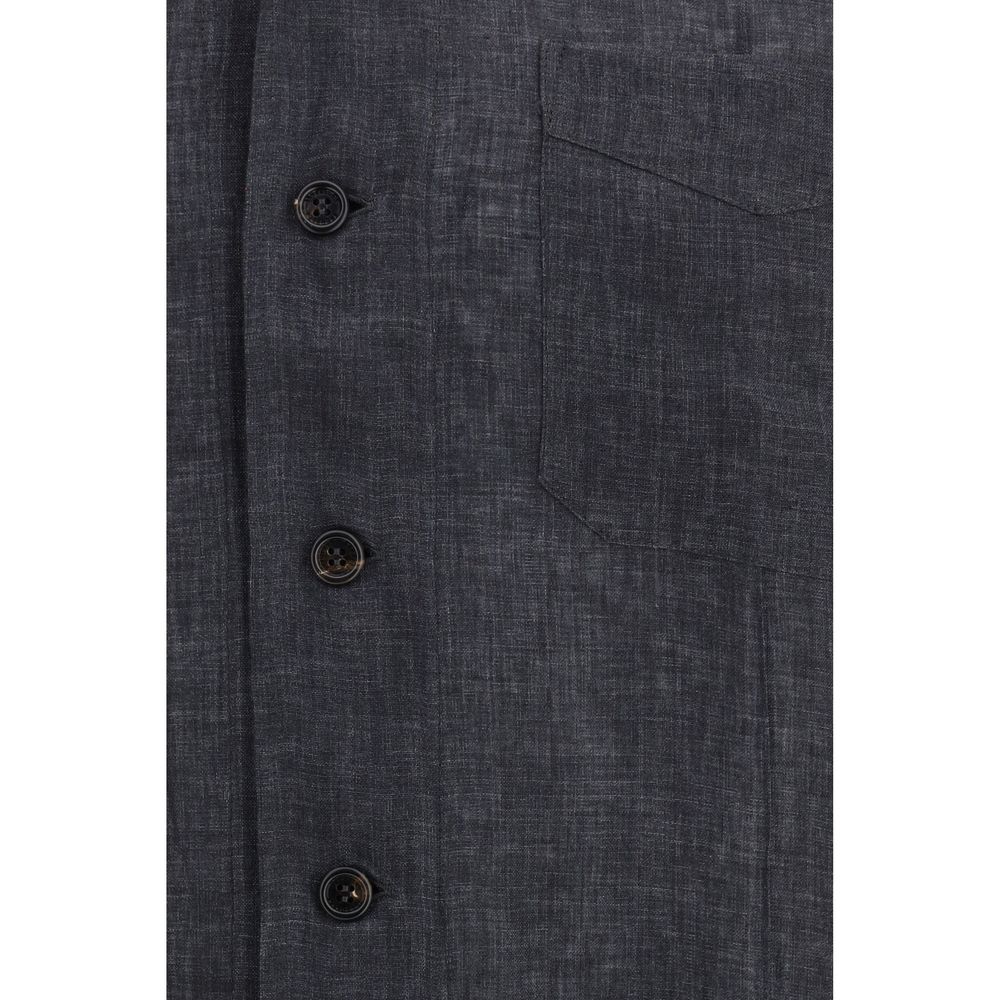 Brunello Cucinelli Gray Linen Pattern Shirt