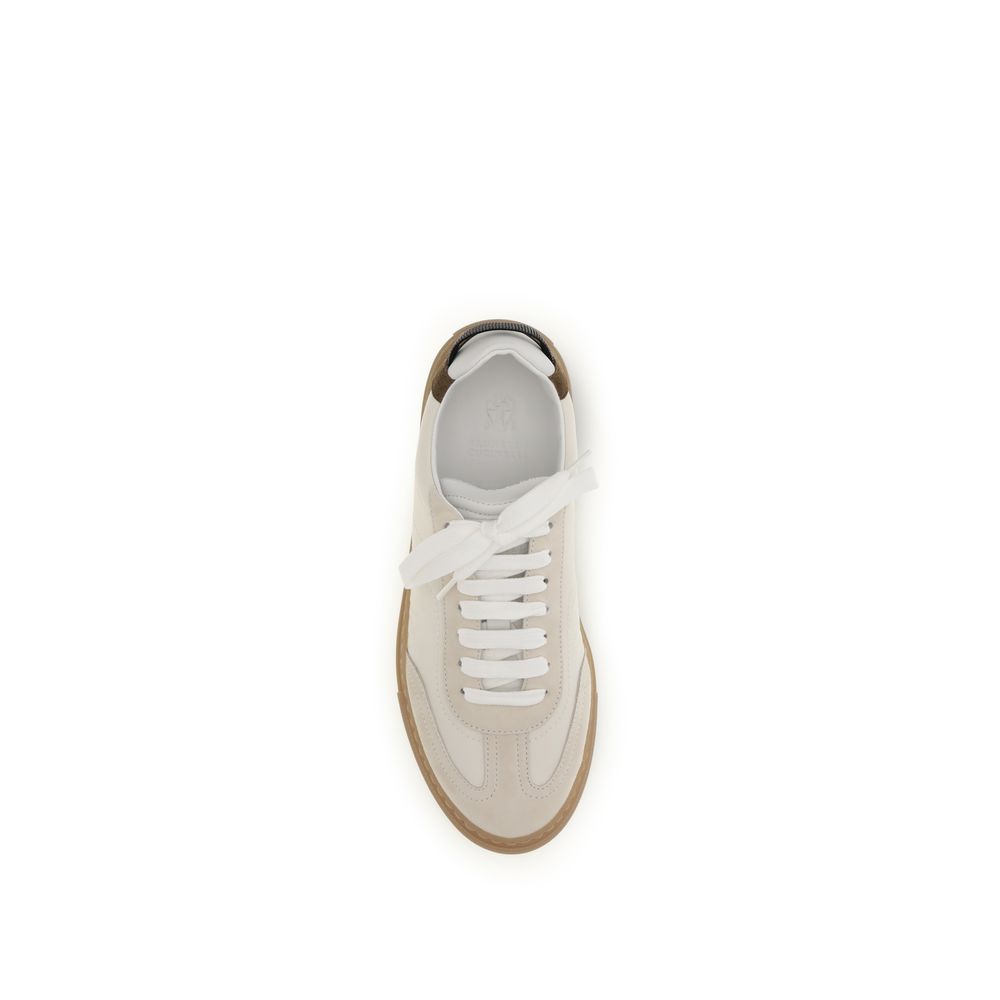 Brunello Cucinelli Beige Calf Leather Bos Taurus Sneakers