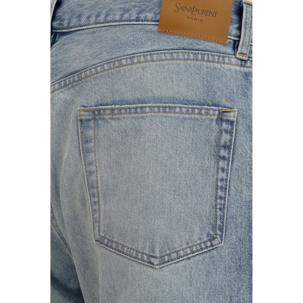 Saint Laurent Blue Cotton Straight-Leg Jeans