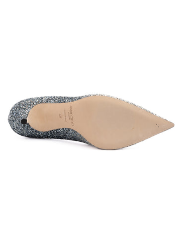 Jimmy Choo Silver Coarse Glitter Degrade Agnes Pumps