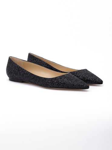 Jimmy Choo Black Coarse Glitter Fabric Alina Bellet Flat