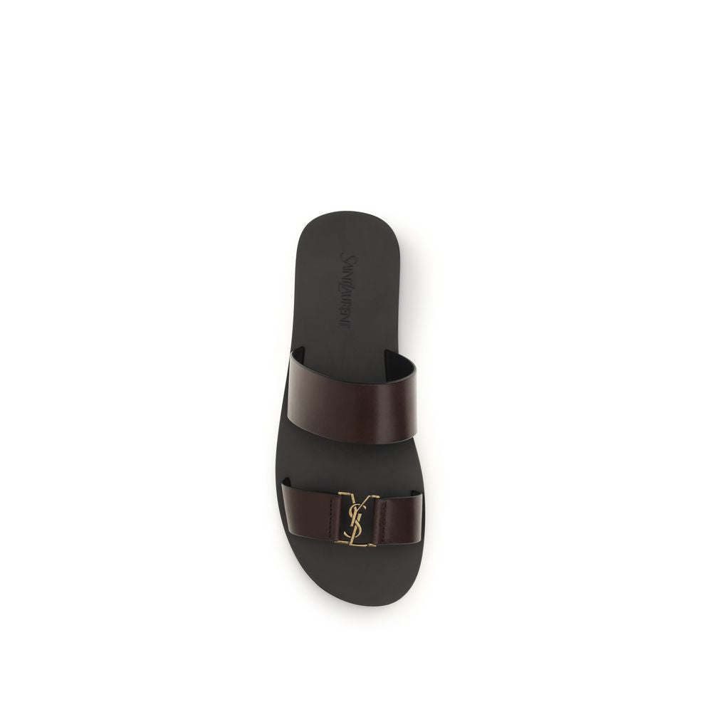 Saint Laurent Brown Calf Leather Bos Taurus Flat Sandals