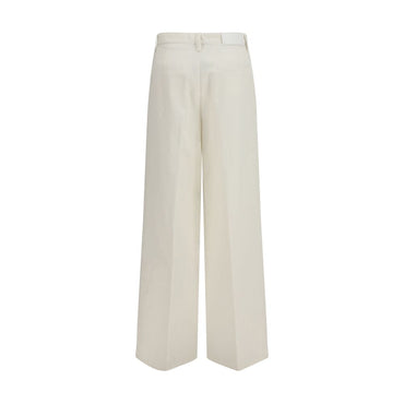7FOR White Cotton Casual Pants