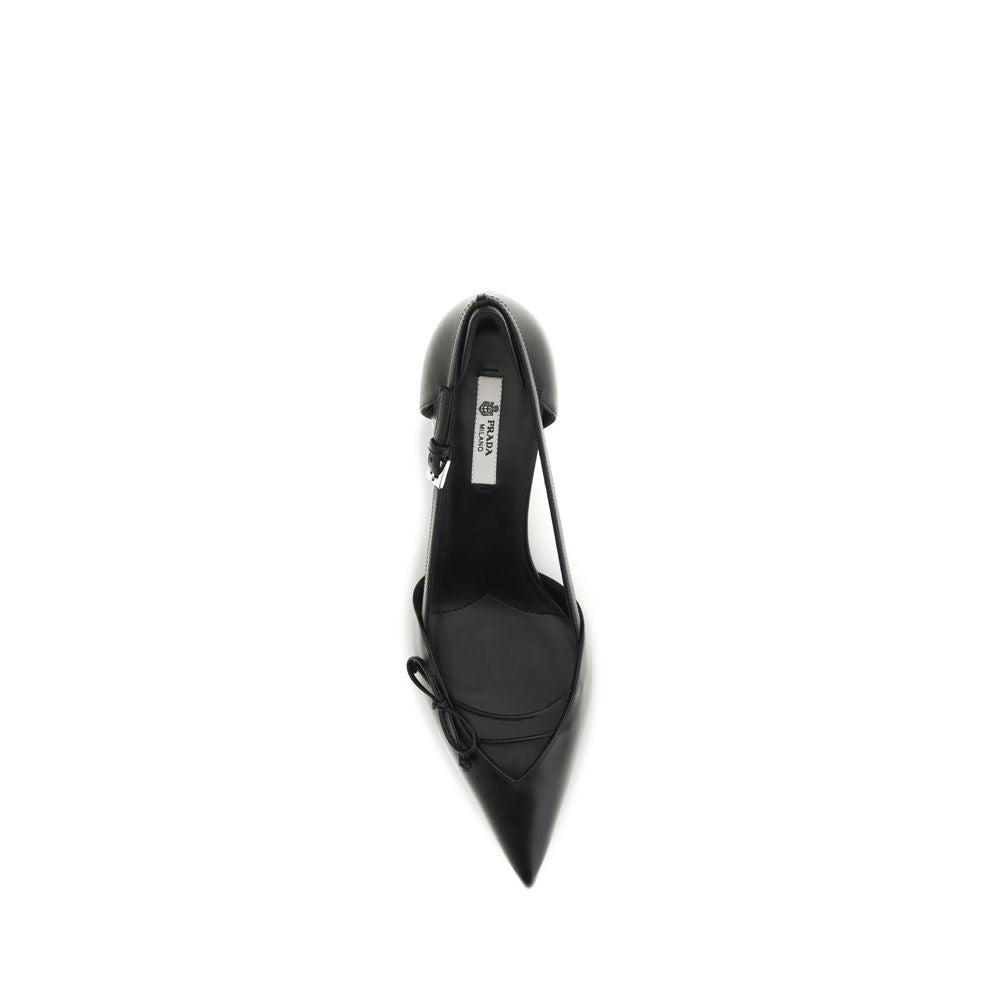 Prada Black Calf Leather Bos Taurus Mid Heel Pumps