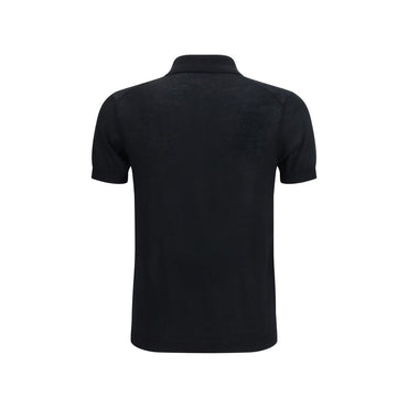 Aragona Cashmere Black Cotton Polo Shirt
