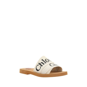 Chloé White Linen Flat Sandals
