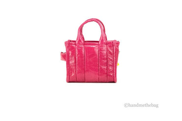 Marc Jacobs The Shiny Crinkle Micro Tote Magenta Leather Crossbody Bag Handbag