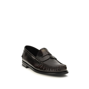 Prada Brown Calf Leather Bos Taurus Slip-On Loafers