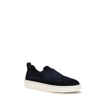 Santoni Blue Calf Leather Bos Taurus Sneakers