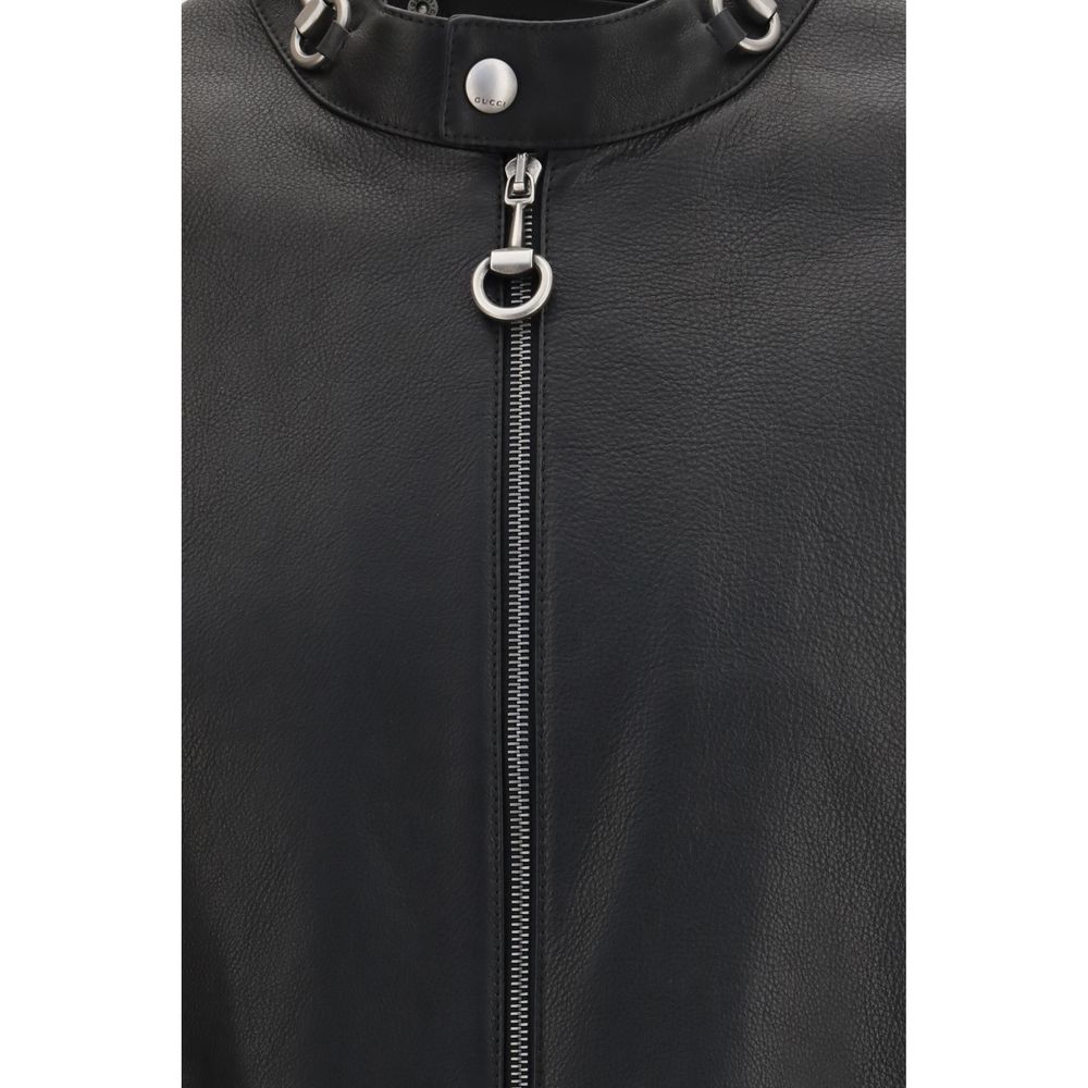 Gucci Black Calf Leather Bos Taurus Biker Jacket