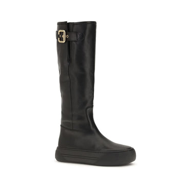 Chloé Black Calf Leather Bos Taurus Flat Boots