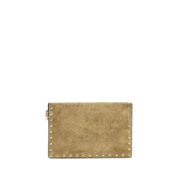 Valentino Garavani Beige Suede Leather Clutch Bag