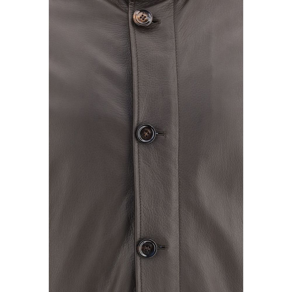 MooRER Brown Leather Full-Length Jacket