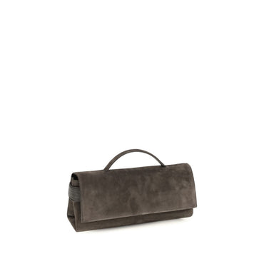 Brunello Cucinelli Brown Suede Leather Clutch Bag