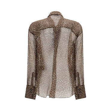 Brunello Cucinelli Brown Silk Pattern Shirt