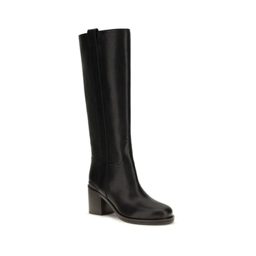 Brunello Cucinelli Black Calf Leather Bos Taurus High Heel Boots