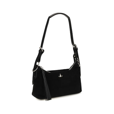 Vivienne Westwood Black Suede Leather Shoulder Bag