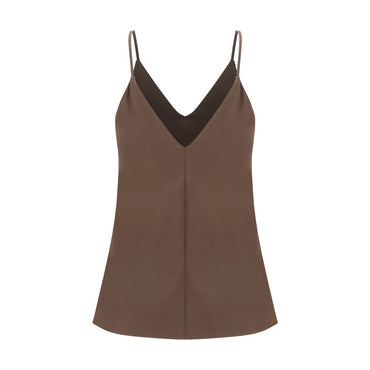 Brunello Cucinelli Brown Silk Sleeveles T-Shirt