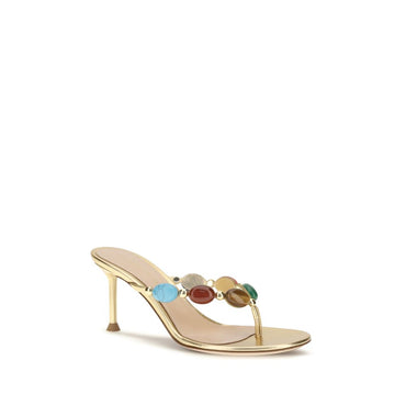 Gianvito Rossi Gold Suede Leather Stiletto Heel Sandals