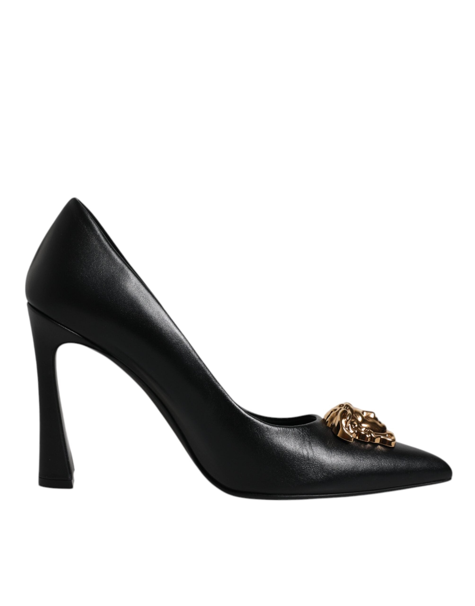 VERSACE Black Leather Medusa Logo High Heels Shoes