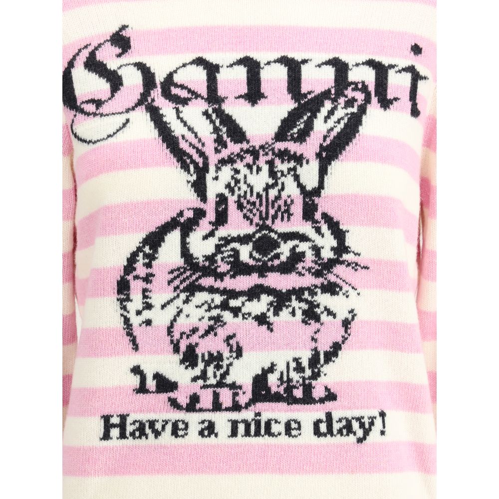 Ganni Striped sweater with rabbit