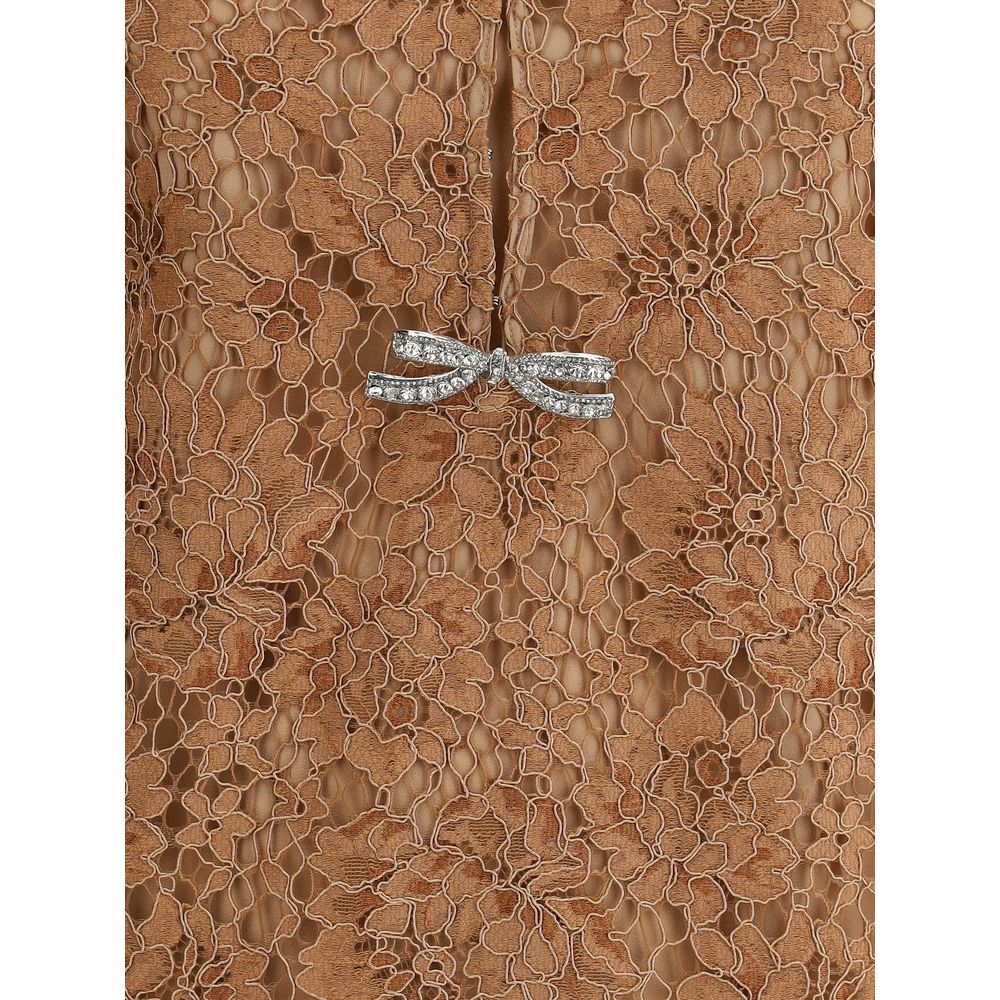 Self-Portrait Tan Lace Bow Mini Dress