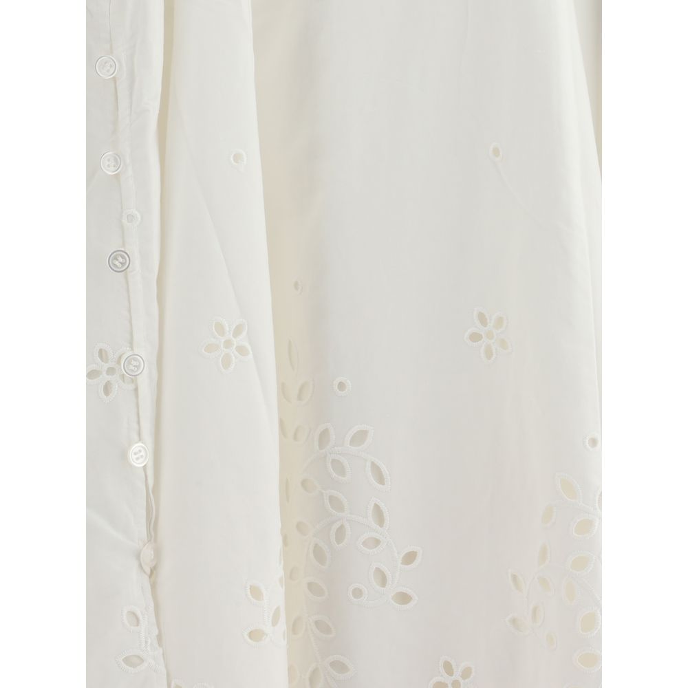 Self-Portrait White Cotton Embroidered Midi Dress