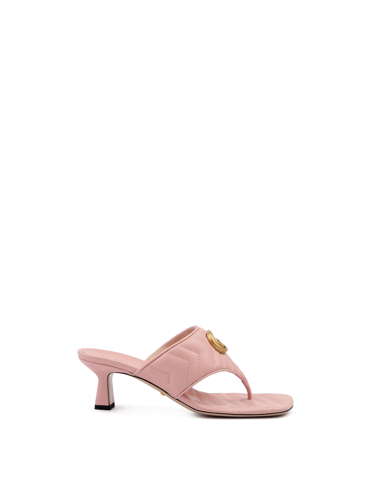 Gucci Mystic Pink Nappa Charlotte Leather Sandals-heels-thong