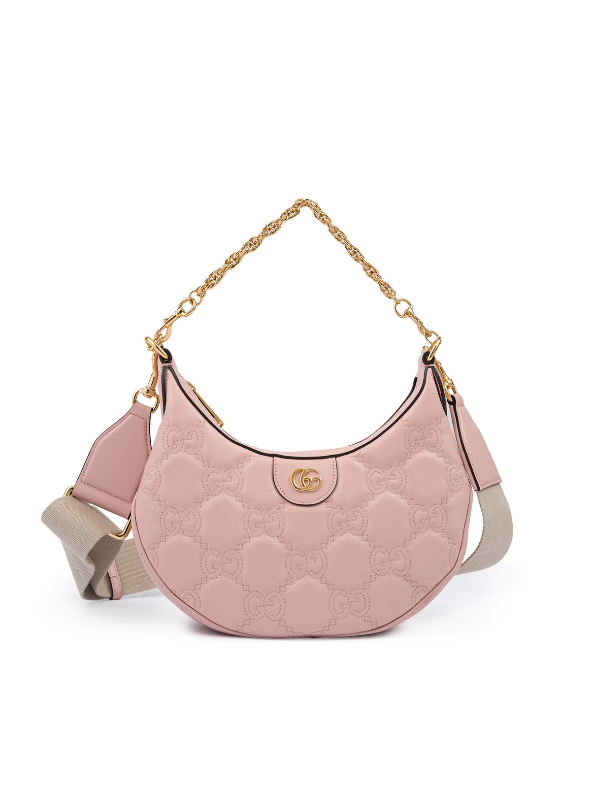 Gucci Light Pink Leather Shoulder Bag -GG logos-top handle-shoulder strap