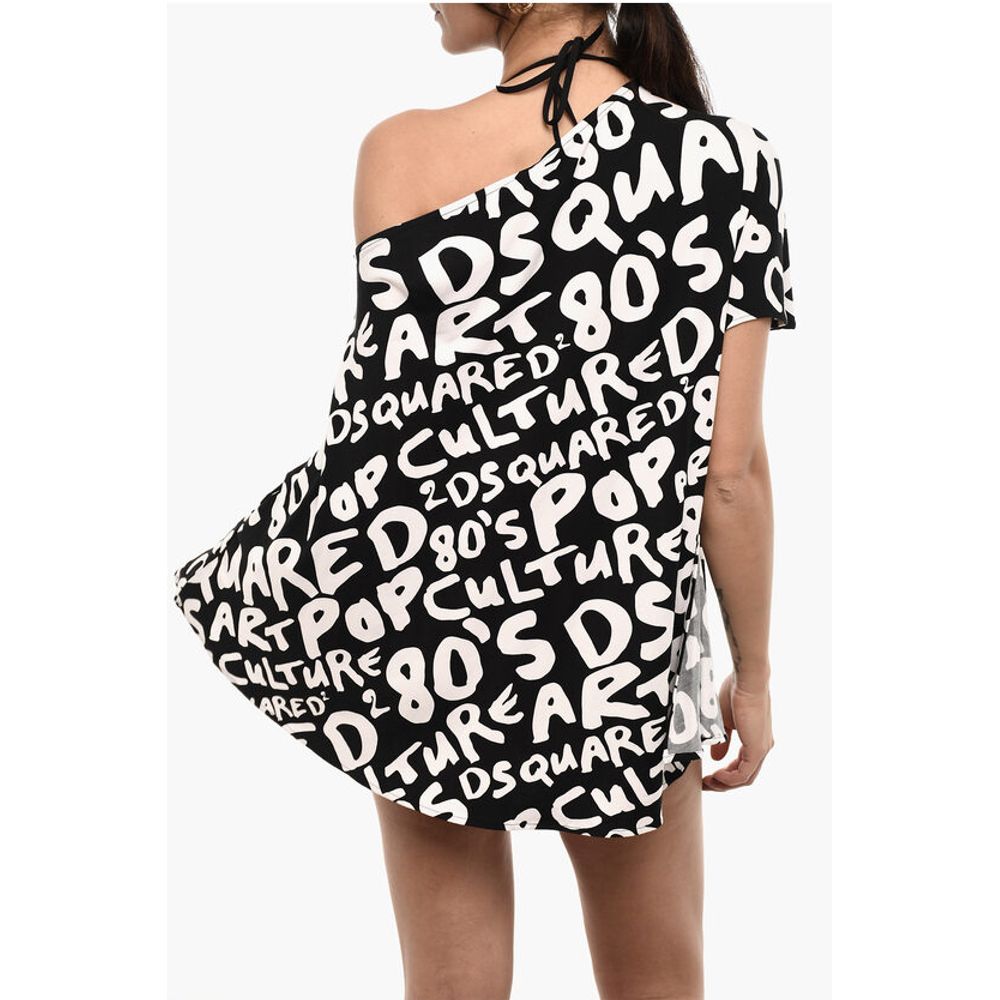 Dsquared² All-Over Logo Two-Tone Mini Beach Cover-up Dress