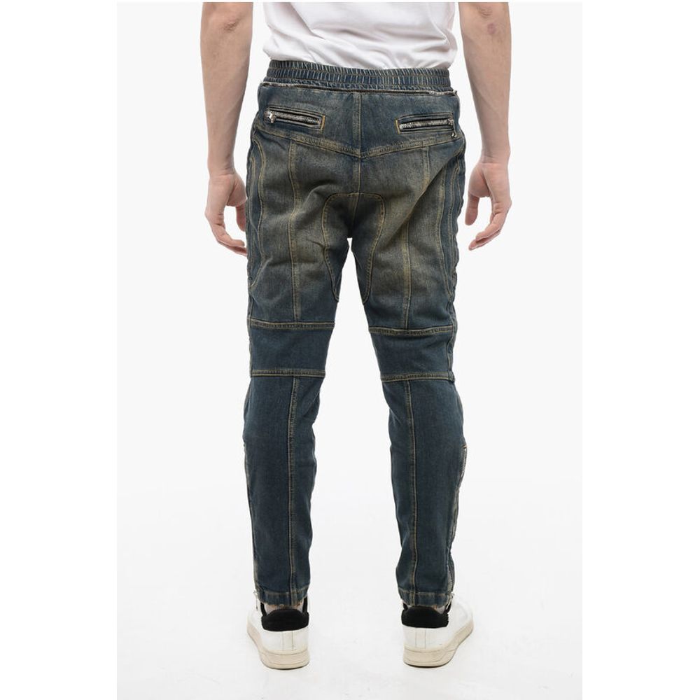 Balmain Vintage Washed Biker Denims with Elastic Waistband 15cm