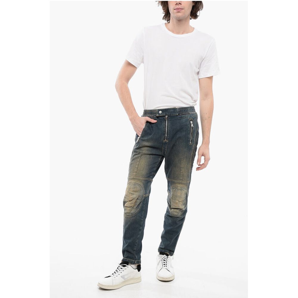 Balmain Vintage Washed Biker Denims with Elastic Waistband 15cm