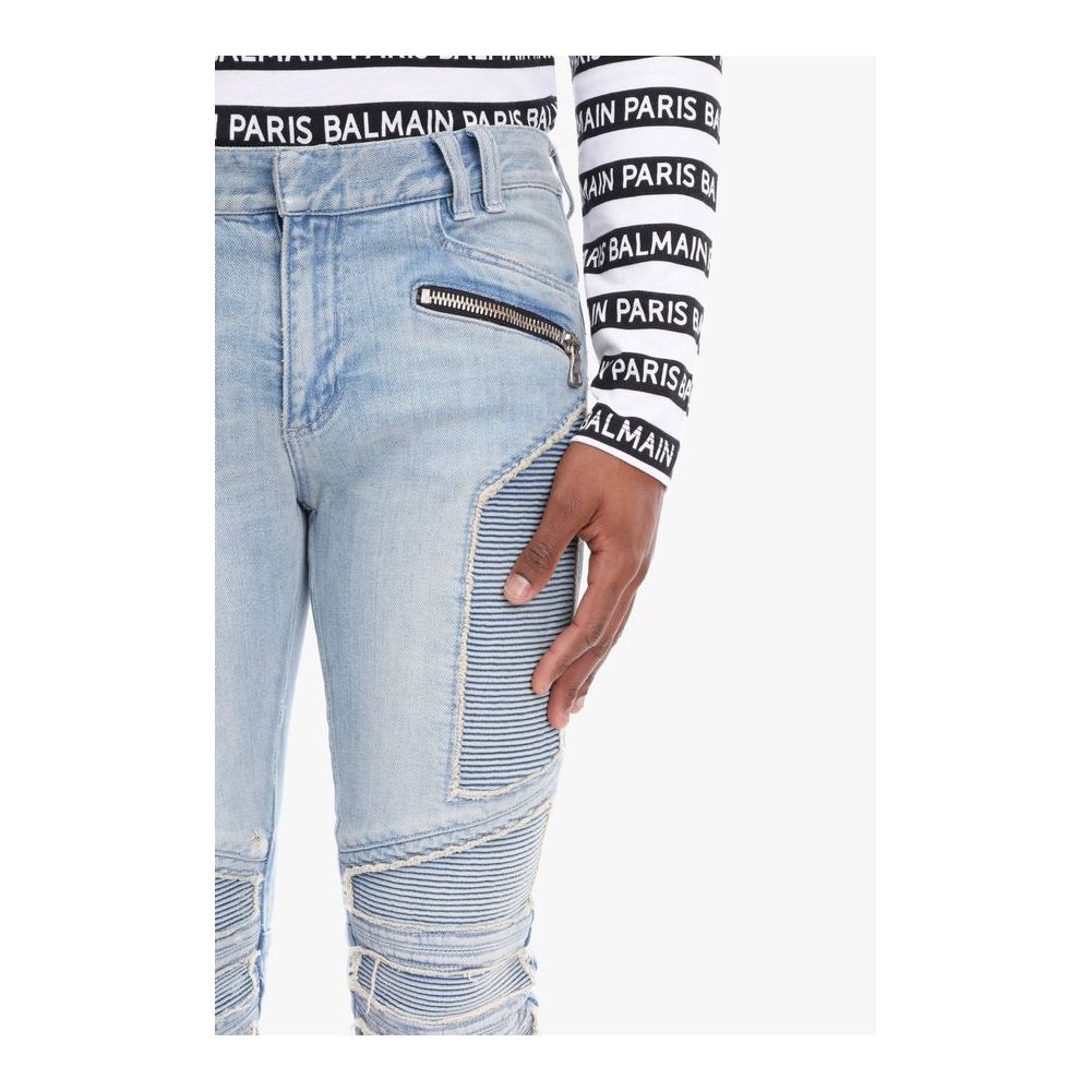 Balmain Blue Cotton Jeans & Pant