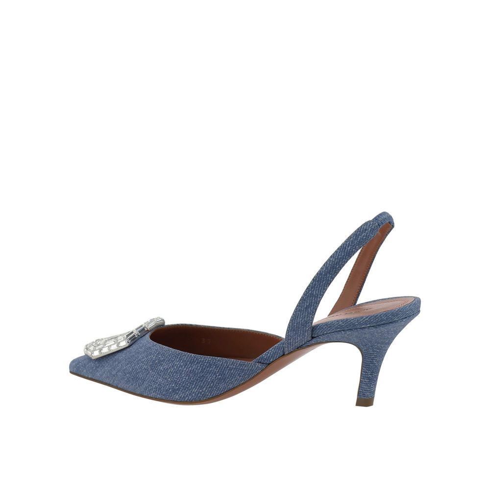 Amina Muaddi Camelia Sling 60 Printed Denim Pumps